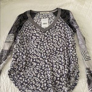 Free People Long Sleeve T-Shirt Leopard Print